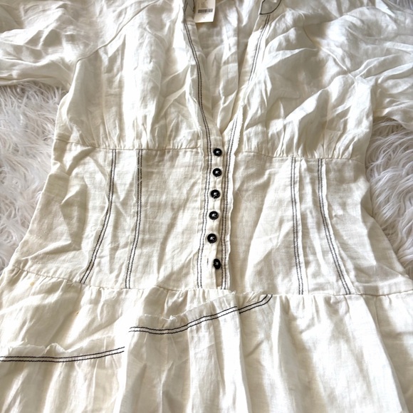 Anthropologie Ivory V-Neck Corset Midi Shirt Dress Size Small - Picture 5 of 14